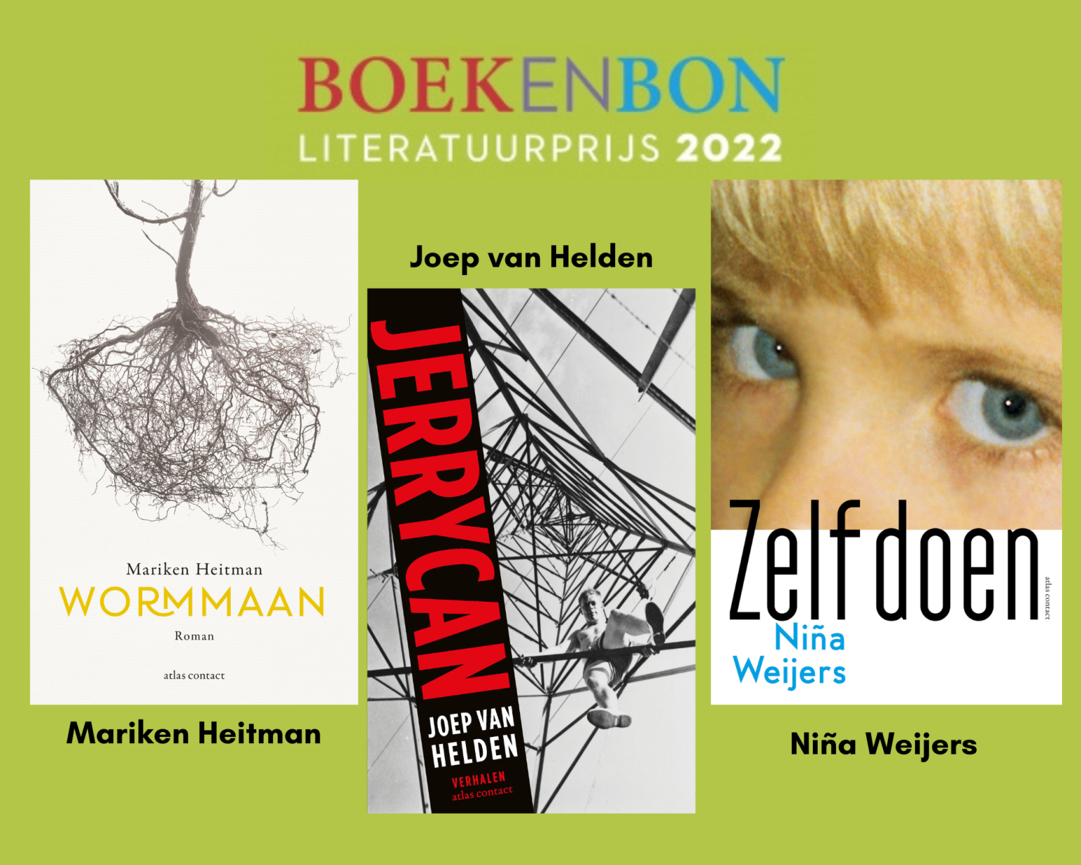 Joep van Helden, Mariken Heitman en Niña Weijers op de Longlist